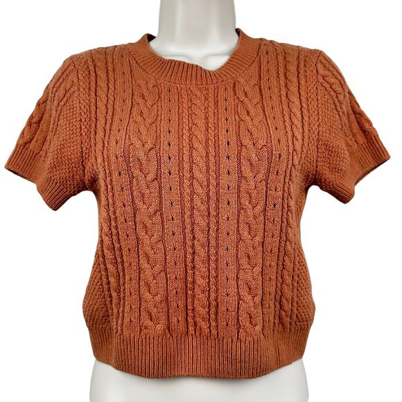 Free People Intimately Short Sweet Crop Top Sweater Cable Knit in Sugar Almond L - Picture 4 of 12